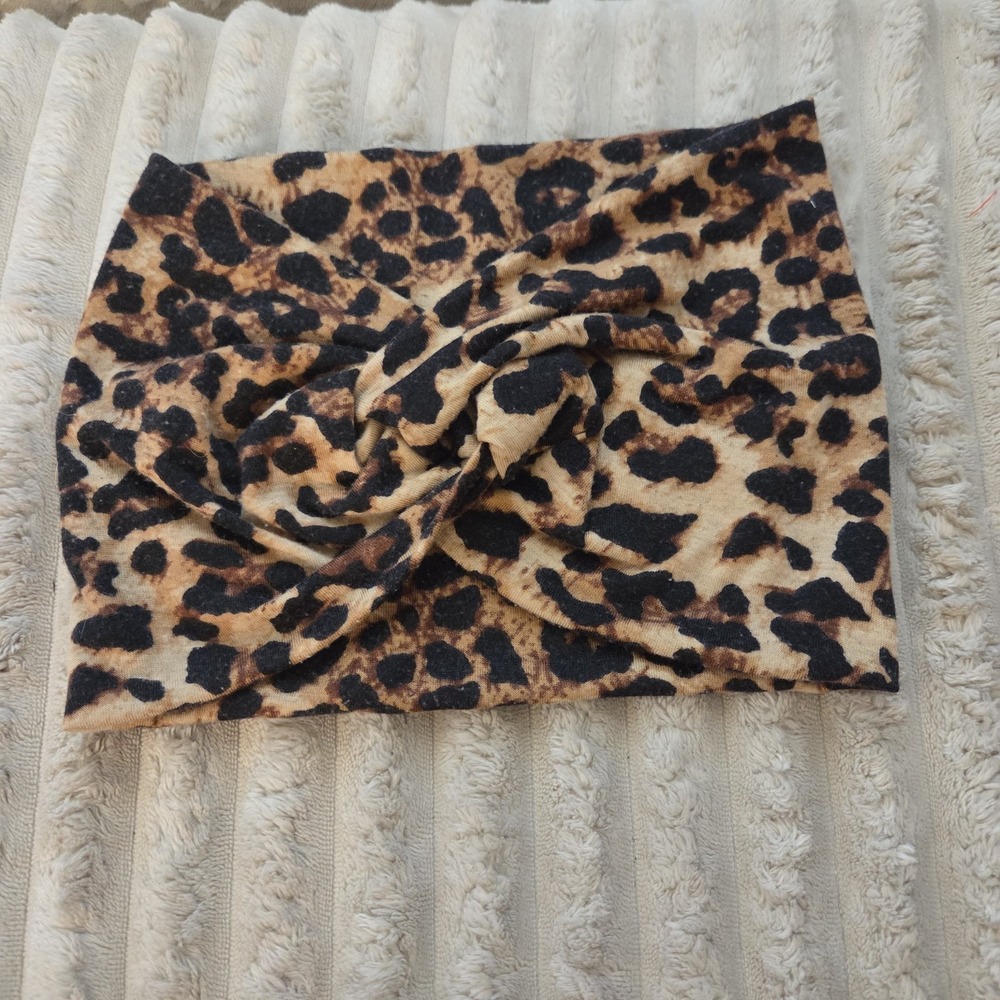 Women Wide Leopard Print Headband Soft Stretchy Twist Cross Knot Hair Band